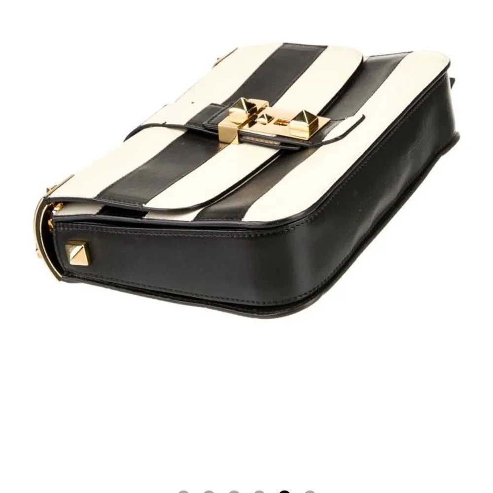 Valentino Garavani Napa Striped B-Rockstud Shoulder Bag with Gold Chain Strap